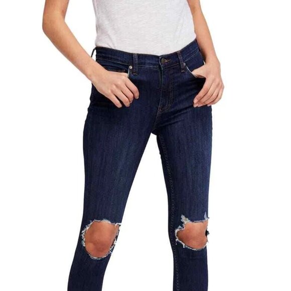 "NWT" Free People High Rise Busted Skinny Jeans In Dark Blue- Size 31 - Picture 12 of 12
